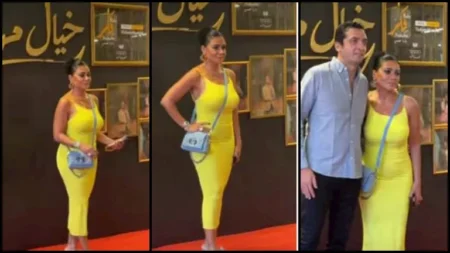 "ممسكة بيده".. رانيا يوسف برفقة زوجها في العرض الخاص لمسرحية "خيال مريض"