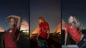 صور..نجمة حفل افتتاح كأس العالم تتألق أمام أهرامات الجيزة