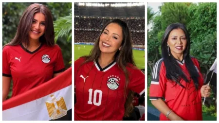 رانيا يوسف وغادة عبد الرازق..20 صورة لنجمات الفن بـ تي شيرت المنتخب المصري في كأس العالم