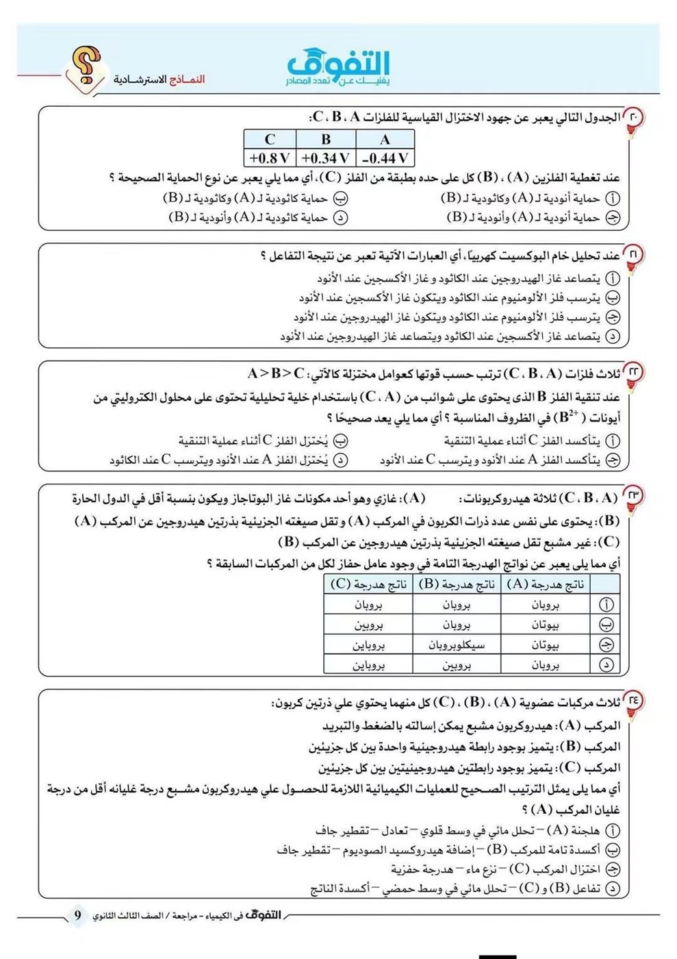 10 نماذج استرشادية في الكيمياء لطلاب الثانوية العامة قبل الامتحان