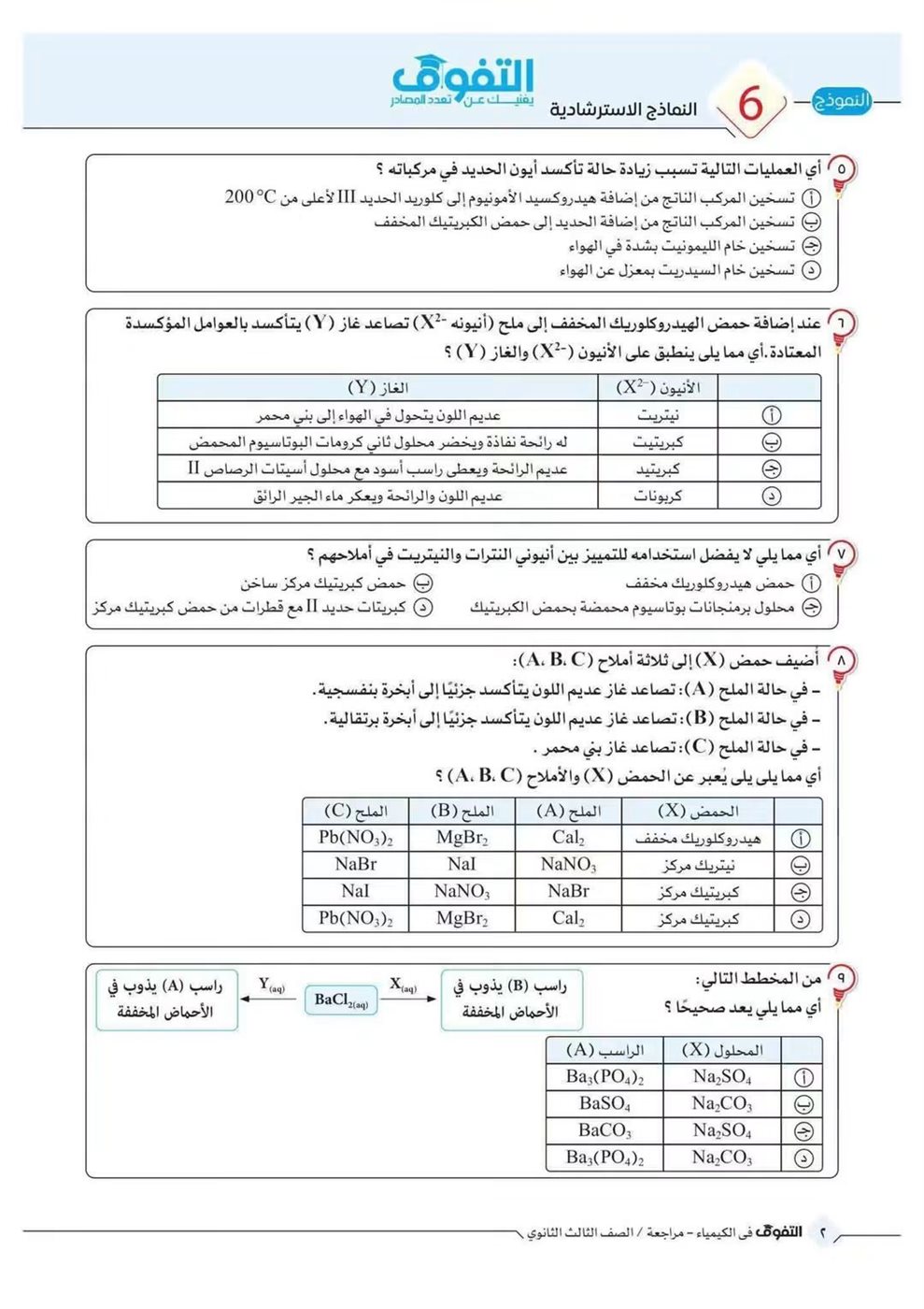 10 نماذج استرشادية في الكيمياء لطلاب الثانوية العامة قبل الامتحان