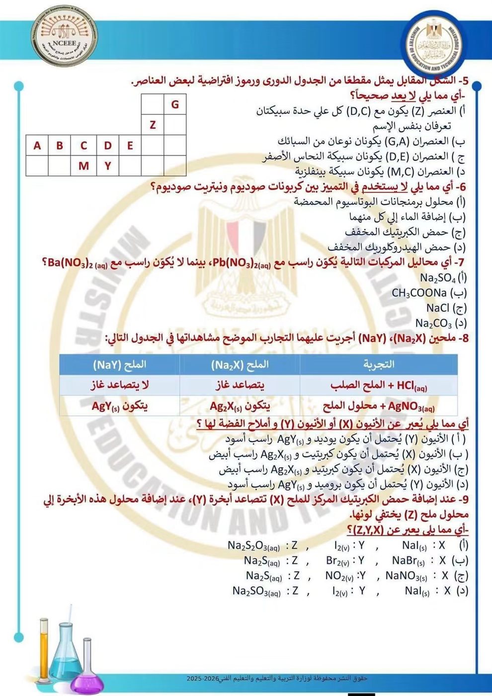 10 نماذج استرشادية في الكيمياء لطلاب الثانوية العامة قبل الامتحان
