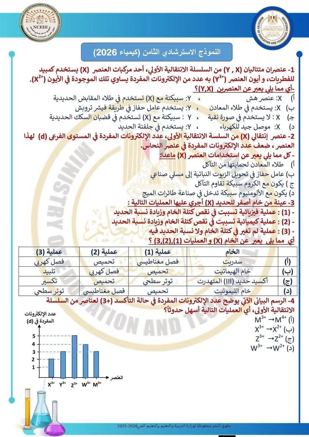 10 نماذج استرشادية في الكيمياء لطلاب الثانوية العامة قبل الامتحان