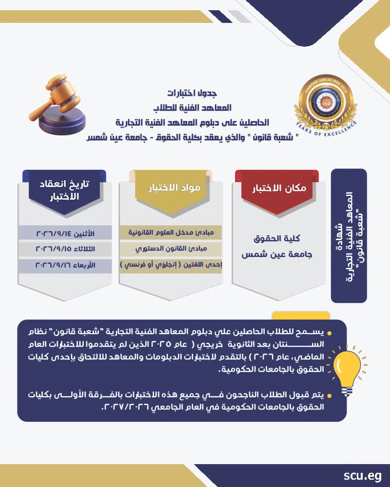 موعد وأماكن اختبارات الدبلومات الفنية والمعاهد للقبول بالكليات