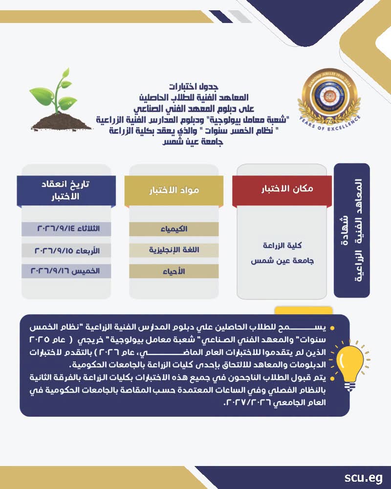 موعد وأماكن اختبارات الدبلومات الفنية والمعاهد للقبول بالكليات