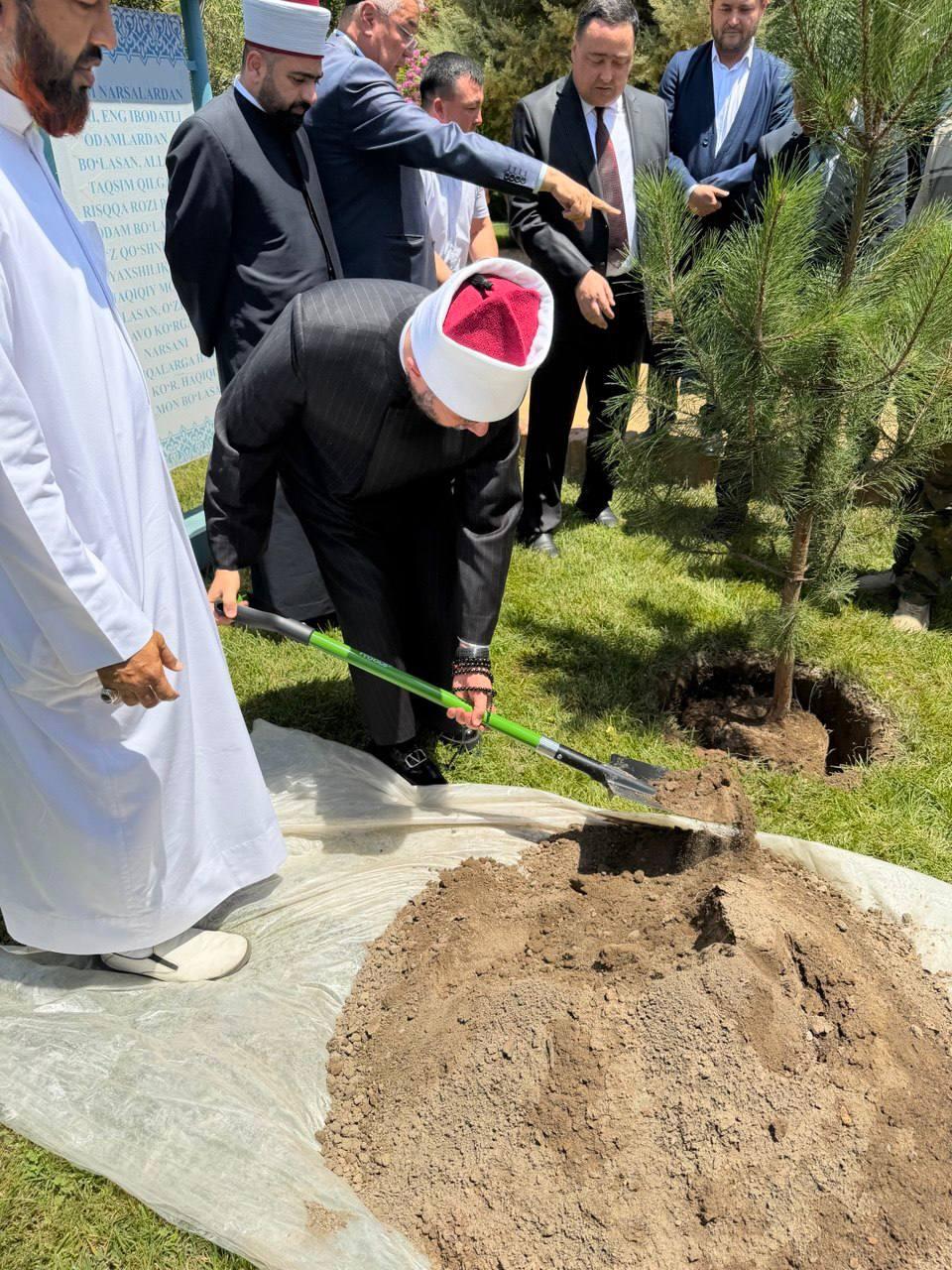 وزير الأوقاف يزور مرقد الإمام الحكيم الترمذي ويغرس "الشجرة المصرية" في رحابه (صور)