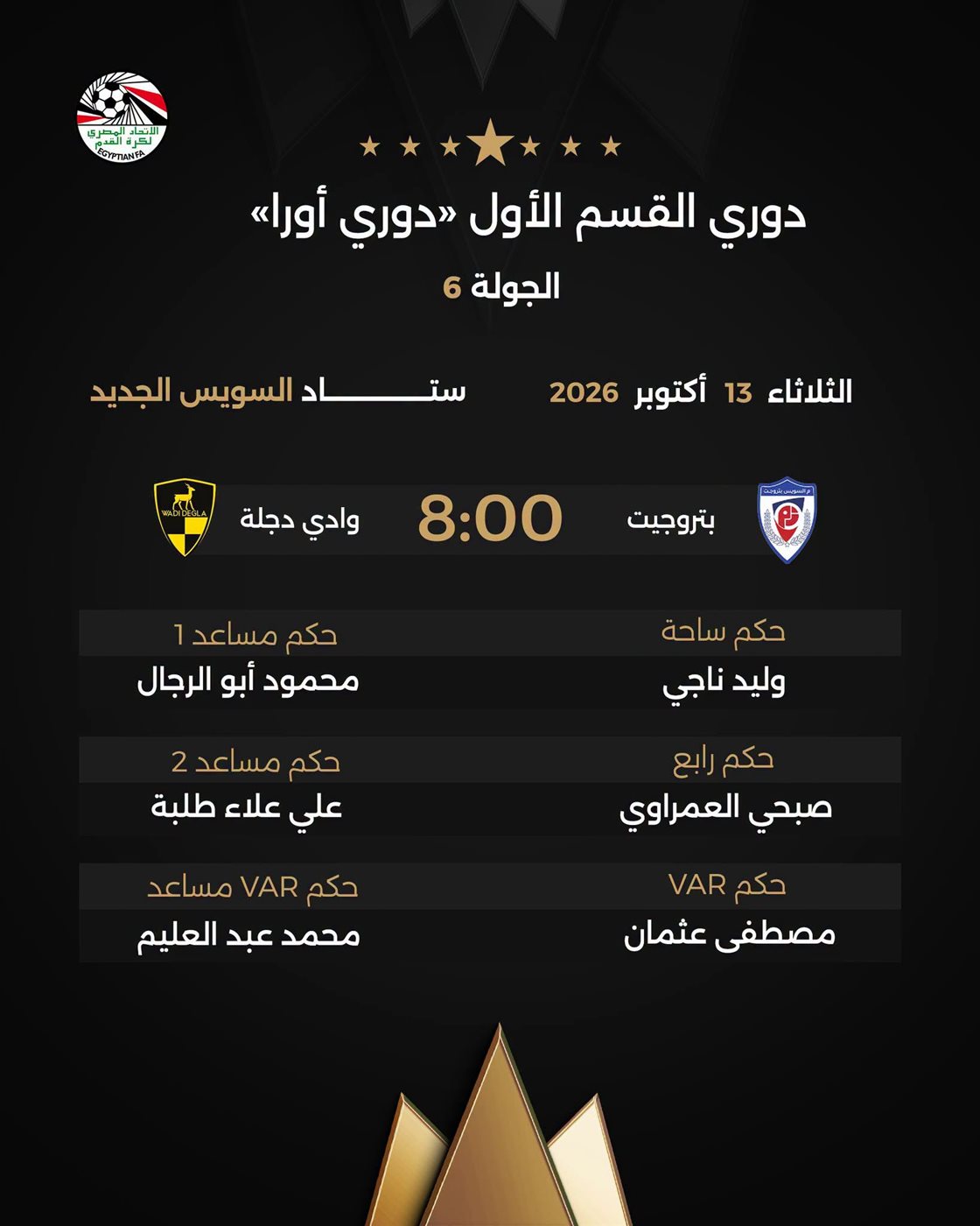 بـ10 لاعبين، وادي دجلة يتقدم على بتروجت 2-0 في الشوط الأول