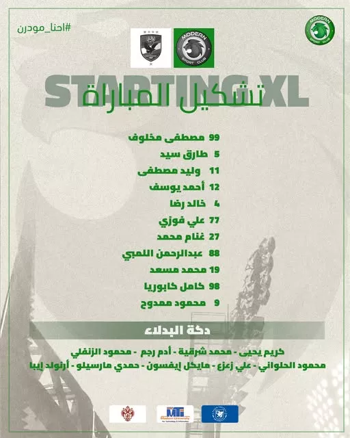 تشكيل مودرن سبورت لمواجهة الأهلي في الدوري الممتاز 1 تشكيل مودرن سبورت لمواجهة الأهلي في الدوري الممتاز